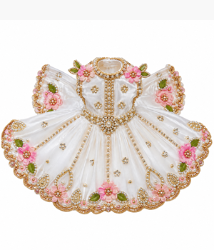 Laddu Gopal Poshak – White with Pink Floral Handmade Dress