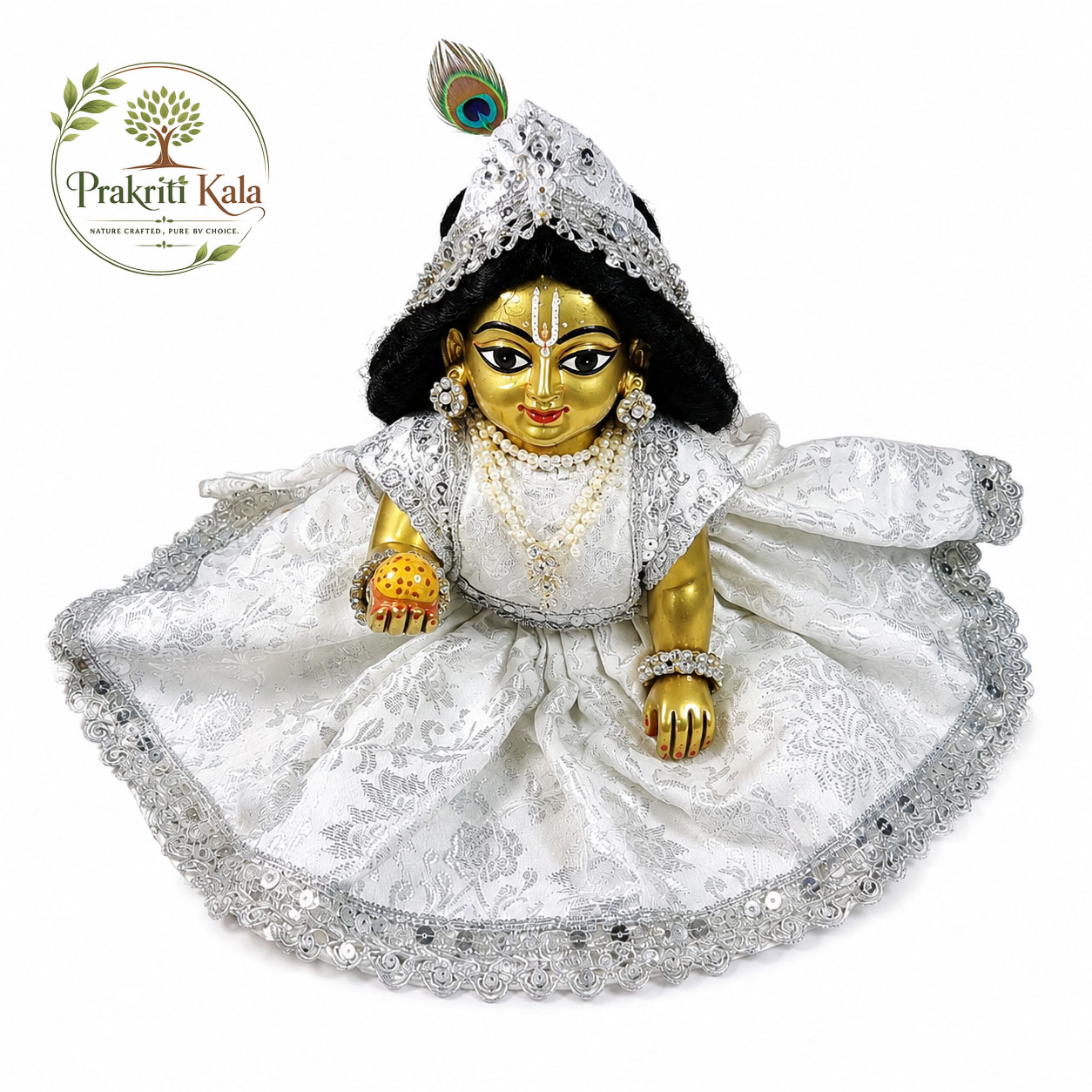 Handmade White & Silver Laddu Gopal Poshak